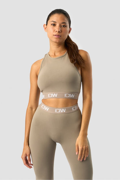 define seamless logo cropped tank top taupe