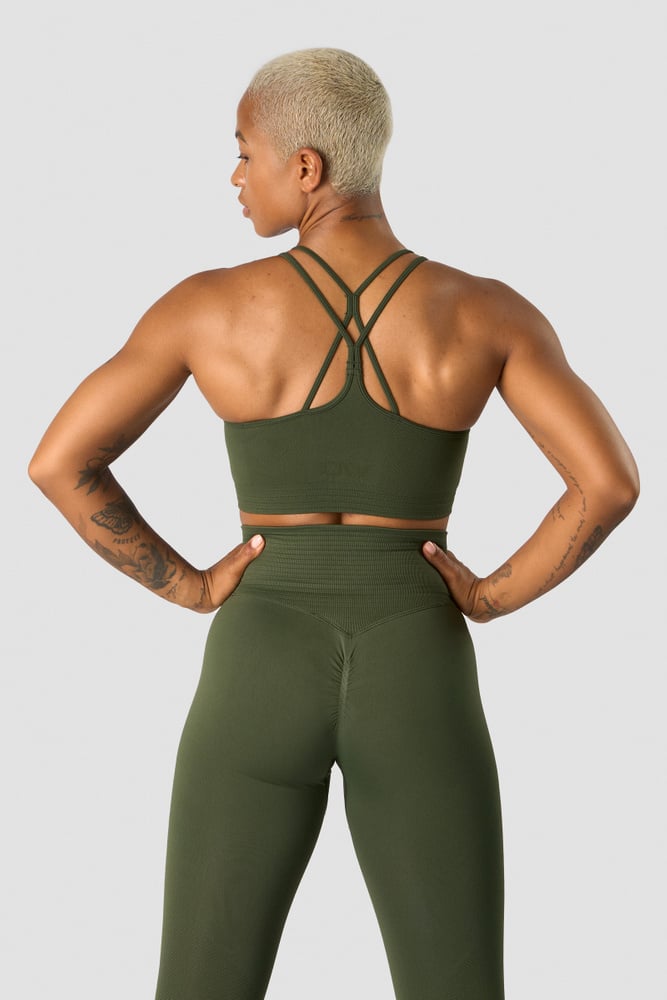 define seamless scrunch sports bra autumn green