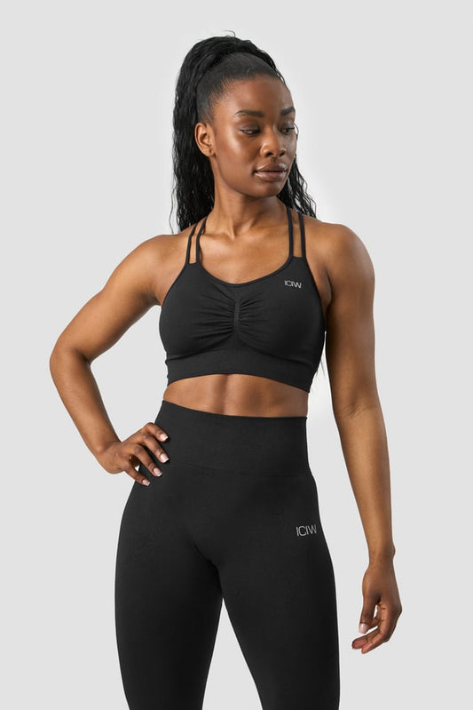 define seamless scrunch sports bra black