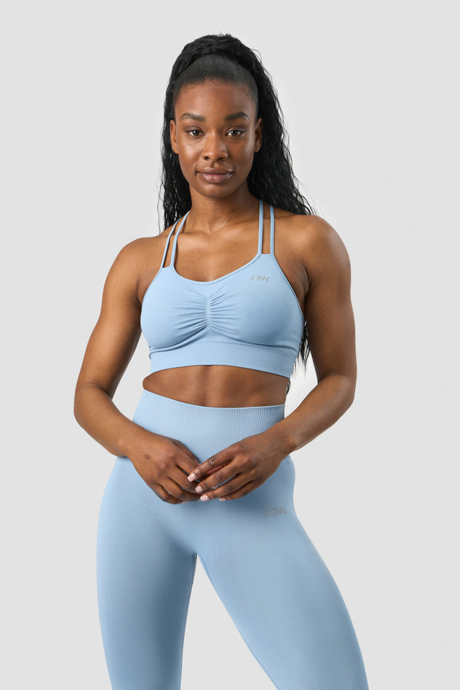 define seamless scrunch sports bra dusty blue