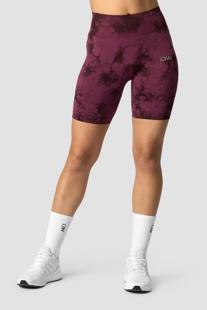 define seamless tie dye biker shorts burgundy