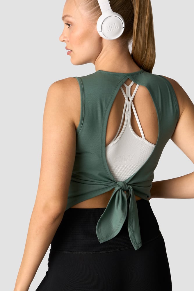 empowering open back tank dark sage green