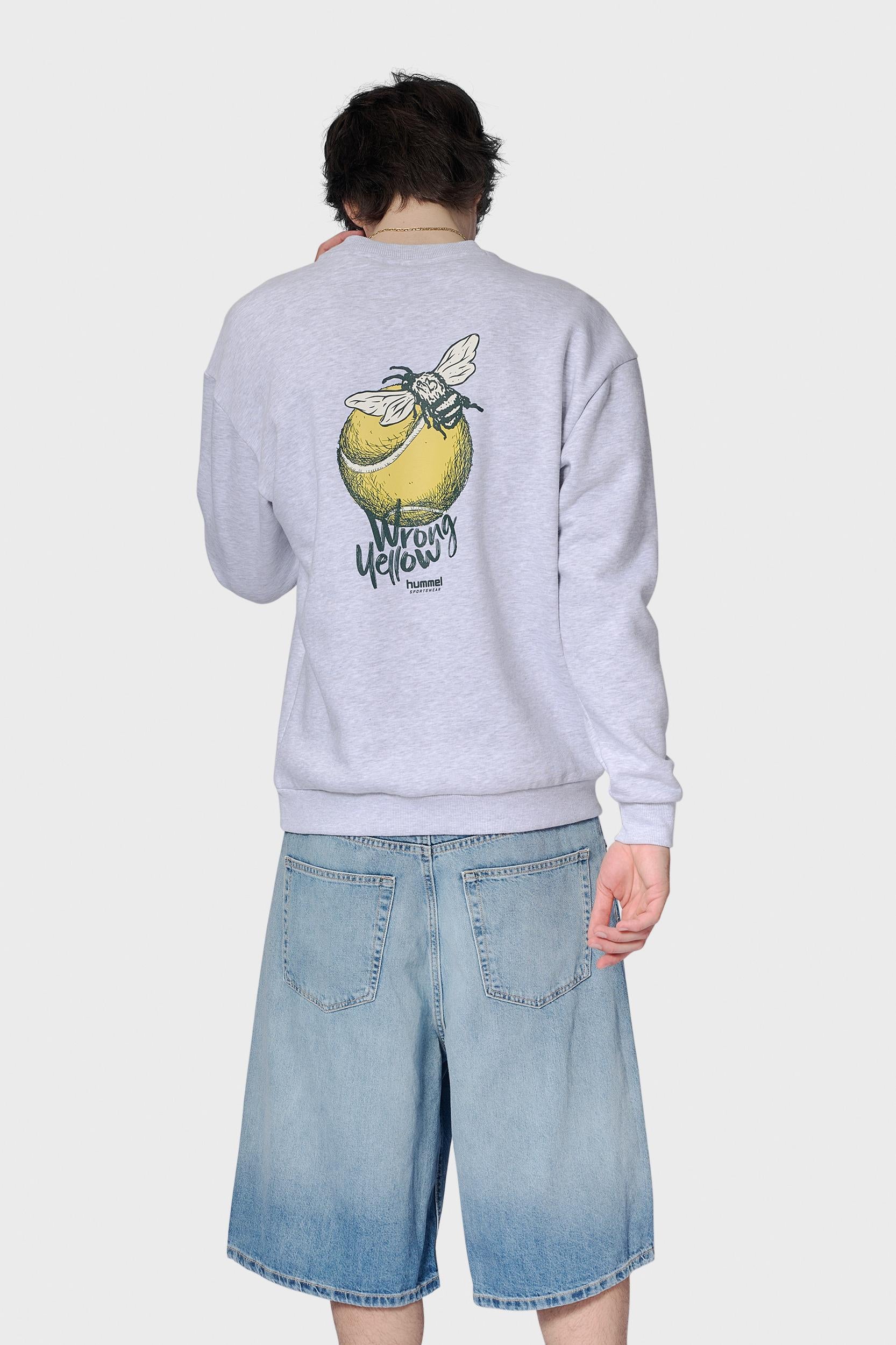 HUMMEL - Hmlloose Crew Wrong Yellow - Light Grey Melange