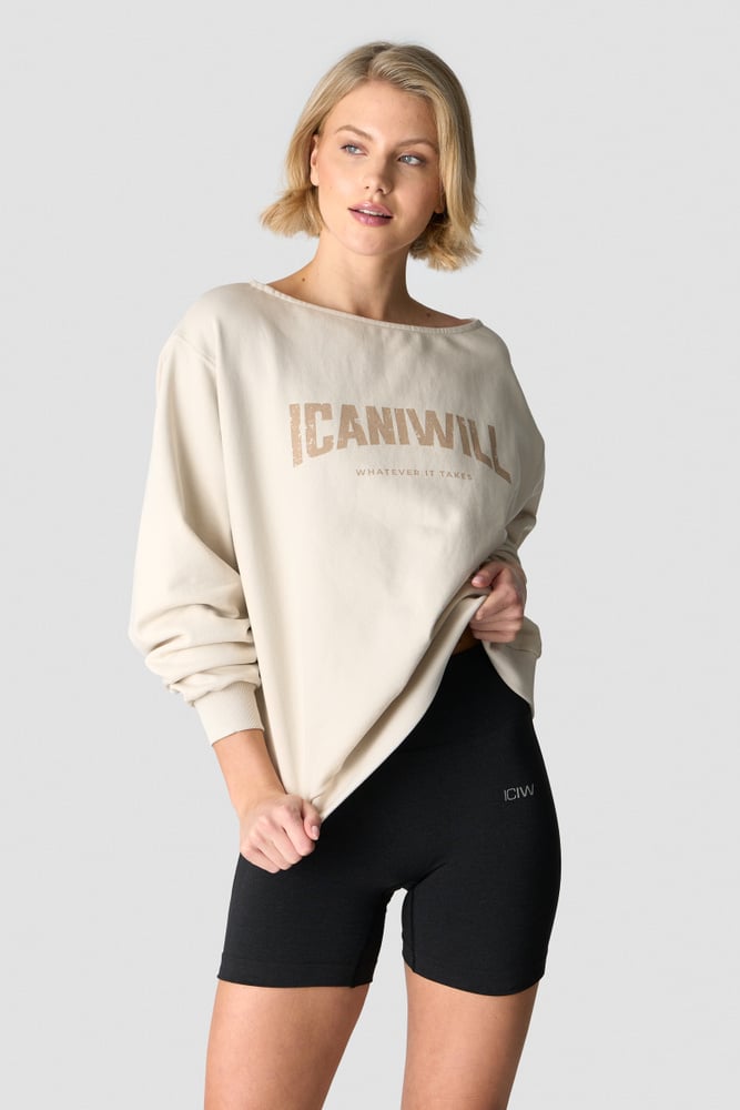 revive oversized crewneck print wmn light beige