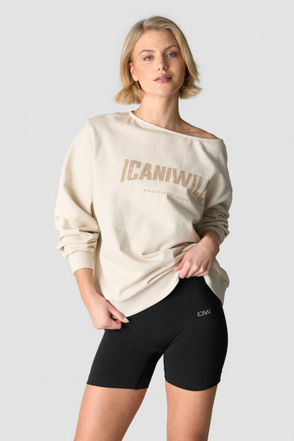 revive oversized crewneck print wmn light beige